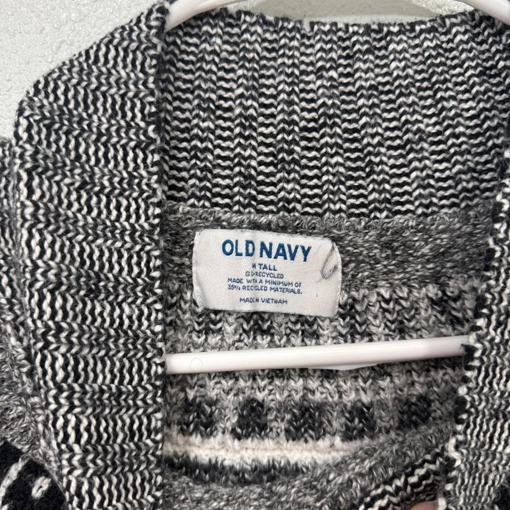 Old Navy Womens Fair Isle Mock‎ Neck Sweater Gray Black White M Tall 1166